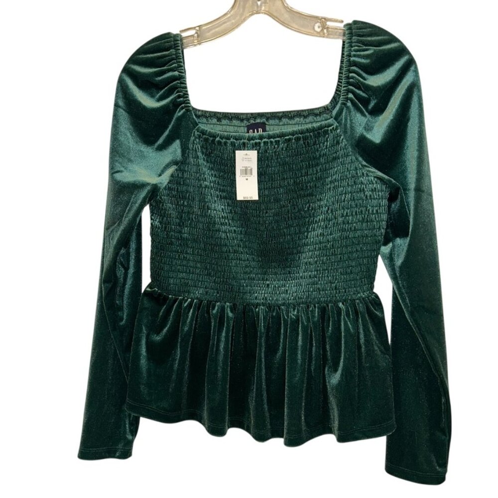 Green Velvet NEW NWT GAP Renaissance smocking peplum HOLIDAY top M